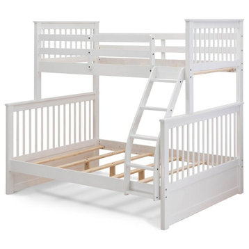 East West Furniture Odessa 60" Rubber Wood Twin & Full Bunk Bed in White