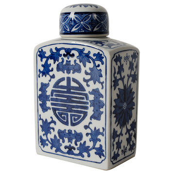Blue and White Porcelain Jar With Lid