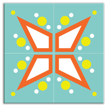 4.25"x4.25" Earth Quads Satin Decorative Tile, Mod Star Teal, Set of 4