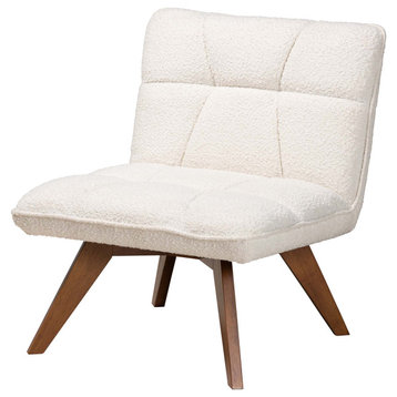 Modern Cream Boucle Fabric Walnut Brown Finished Accent Chair