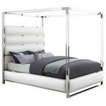 Meridian Furniture - Encore Faux Leather Bed, White, King - Give your bedroom a modern makeover with this Encore white vegan leather king bed. Eye-catchingly elegant, this bed features a boxy canopy design for a grand presentation in your space. Acrylic posts add a contemporary feel to the bed's overall look, and the heavily padded headboard is upholstered in soft white vegan leather that's durable and tough yet gives the same supple effect as real leather. The matching footboard is also padded for a cohesive presentation in your room.