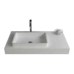 ADM Bathroom Design - ADM Rectangular Wall Mounted Sink, White, 35", Matte White - Bathroom Sinks