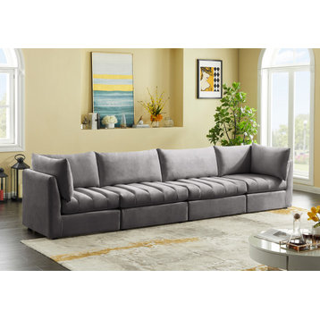Jacob Velvet Upholstered 4-Piece Modular Sofa, Grey
