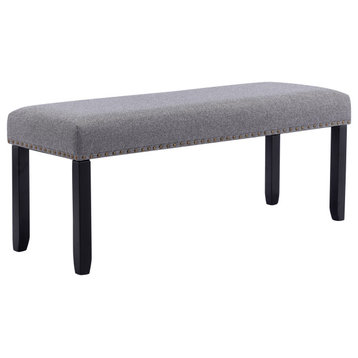 Decorative Nails Upholstered Bench, Gray