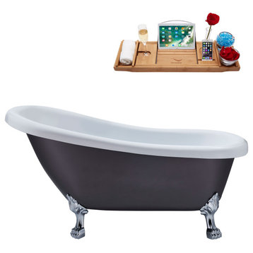 61" Streamline N484CH-IN-WH Soaking Clawfoot Tub and Tray With Internal Drain