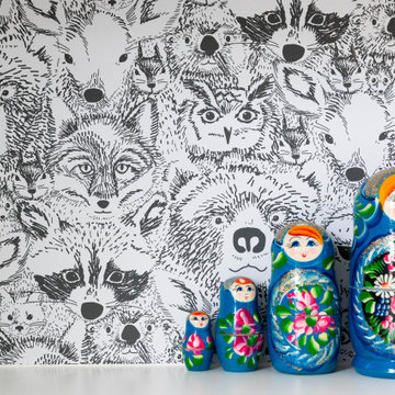 Custom Built-ins with a Whimsical Wallcovering