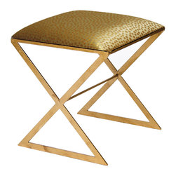 Worlds Away - Worlds Away "X"  Metal Side Stool with Upholstered Cushion - Vanity Stools And Benches