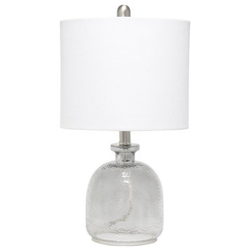 Lalia Home Glass Hammered Jar Table Lamp in Smokey Gray with White Shade
