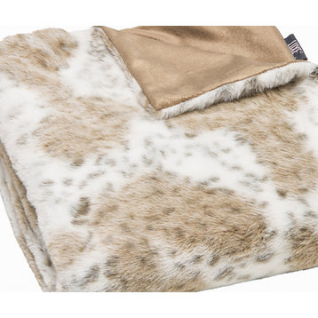 Brown And White Faux Fur Ombre Plush Throw