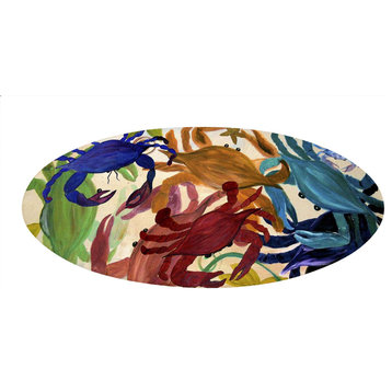 Sea life round chenille area rugs from my art. Approximately 60", Crab Party, Ro