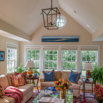 Living Room with High Ceiling - Cotchpinicut Cape - Cape Cod, MA - Custom Home