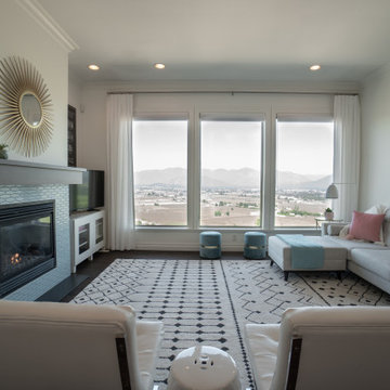 Creamy white Living room with updated Fireplace
