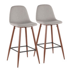 LumiSource - Pebble Modern Barstool in Walnut Metal and Fabric Upholstery, Set of 2 - Bar Stools and Counter Stools
