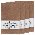 Linum Home Textiles - Khloe 4 Piece Embellished Bath Towel Set - The KHLOE Embellished Towel Collection features a mod geometric grid embroidery on a woven textured border.