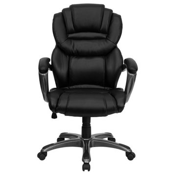 High Back Leather Executive Swivel Office Chair WithLeather Loop Arms, Black