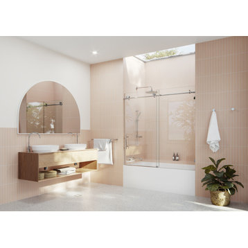 56-60"x60" Frameless Bath Tub Sliding Shower Door, Polished Chrome