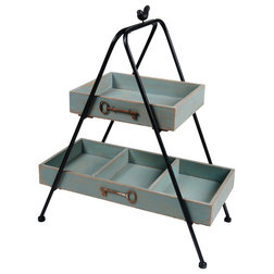 Farmhouse Display And Wall Shelves  2-Tier Wood Tray Stand