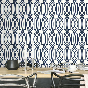 Transform Blue Trellis Peel and Stick Wallpaper by Graham & Brown Room Shot