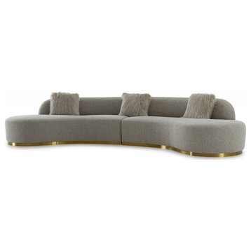 Divani Casa Frontier Fabric & Stainless Steel Sectional Sofa in Gray