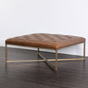Endall Square Leather Coffee Table/Ottoman, Antique Brass, Camel