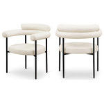 Meridian Furniture - Blake Upholstered Dining Chair, Cream, Vegan Leather, Matte Black, Set of 2 - A back-hugging feel ensures this Blake cream vegan leather diner chair quickly becomes your home's most coveted seat. Upholstered on the curved seat back and cushion with soft cream vegan leather, this chair keeps guests comfortable from the start of the meal to its finish. An iron metal frame ensures sturdy support for guests, while the contemporary design makes it an easy fit with the table of your choice.
