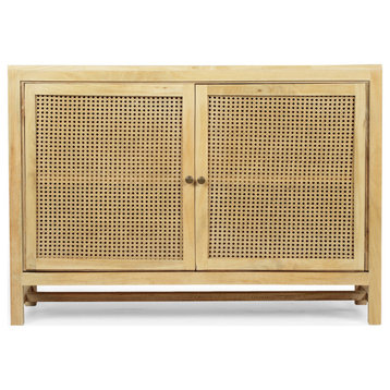 Viola Boho Handcrafted 2 Door Mango Wood Cabinet with Wicker Caning