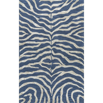 nuLOOM Hand Tufted Wool Plush Zebra Area Rug, Blue 5'x8'