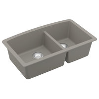 Karran Undermount Quartz 32" 60/40 Double Bowl Kitchen Sink Kit, Concrete