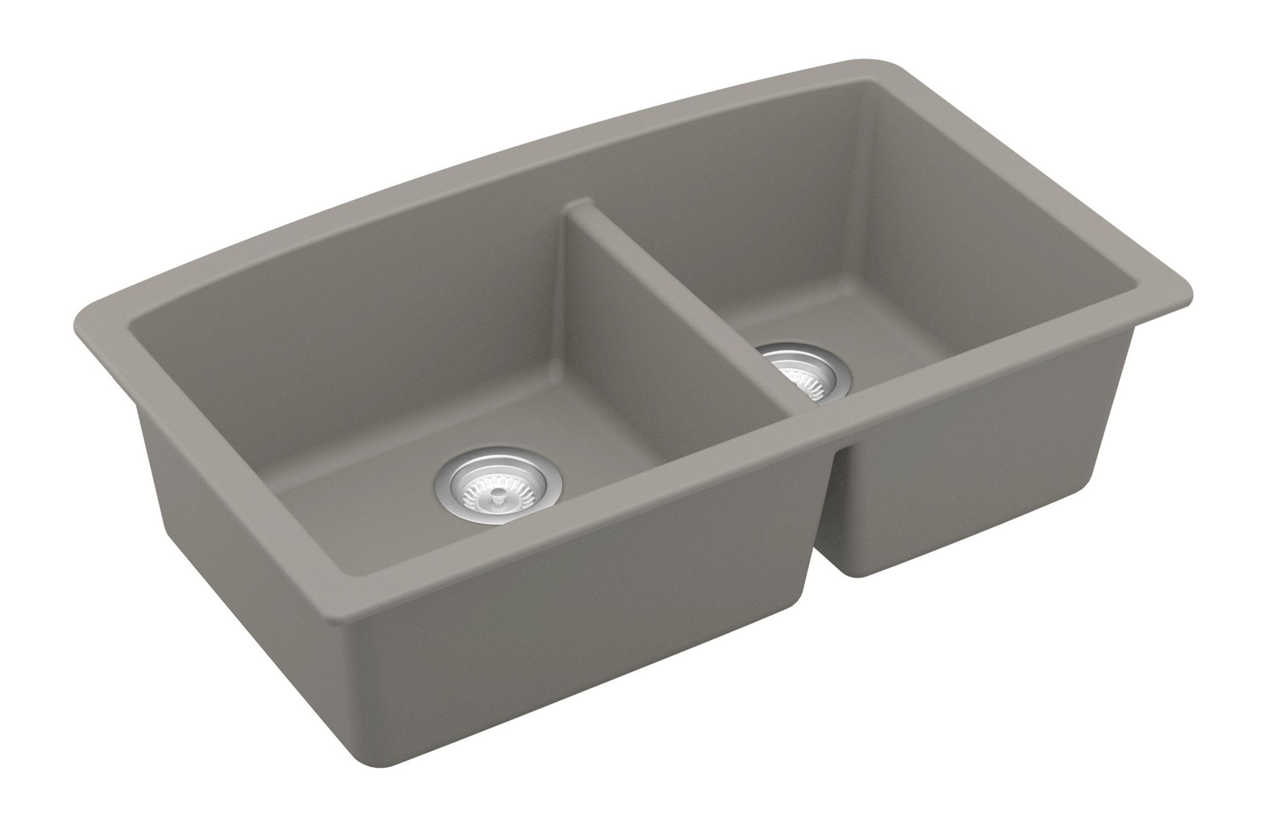 Karran Undermount Quartz 32" 60/40 Double Bowl Kitchen Sink Kit, Concrete