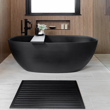 Modern Luxury Master Bathroom with Black Solid Surface Tub