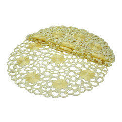 Xia Home Fashions - Daisy Splendor Set of 4 Round Doily, 12", Yellow - Placemats