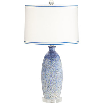 Blue and Beige Ceramic Table Lamp, Blue Decorated