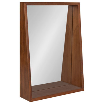 Hutton Wood Framed Wall Mirror with Shelf, Walnut Brown 18x24