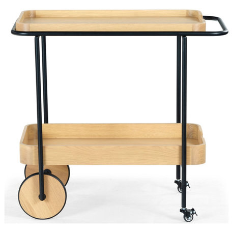 Safavieh Couture Malek Wood 2 Shelf Bar Cart, Natural/Black
