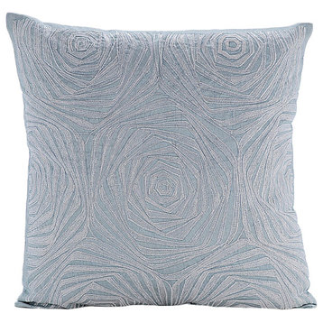 Zardozi Rose Pattern 16"x16" Art Silk Light Blue Pillow Cases, French Love