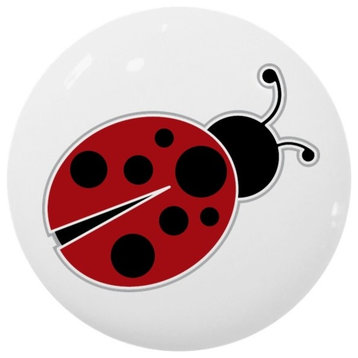 Red Ladybug Grey Outline Ceramic Cabinet Drawer Knob