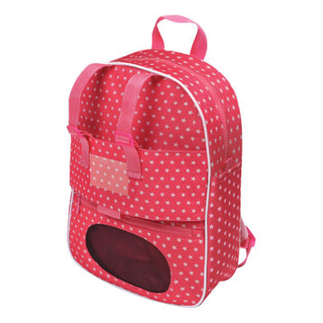 Badger Basket Co. Doll Travel Backpack with Plush Friend Compartment, Pink/Star