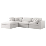 Meridian Furniture - Serene Linen Textured Fabric Deluxe Comfort 4-Piece L-Shaped Sectional, Cream - There's lots to love about the Serene linen textured deluxe cloud-like comfort modular collection, and this piece is not an exception. The soft cream linen textured fabric is cozy and sleek to the touch while the overstuffed down/feather cushions provide gentle support so you can relax and unwind like a VIP. Customize your seating with this modular set by adding the pieces you like most. Latches under each piece make it easy to snap them into position for a look that's modern yet welcoming.