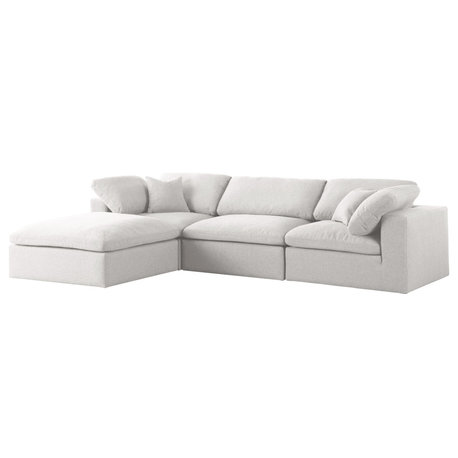 Serene Linen Textured Fabric Deluxe Comfort 4-Piece L-Shaped Sectional, Cream