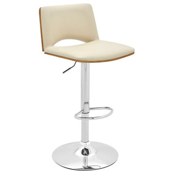 Thierry Adjustable Swivel Cream Faux Leather and Walnut Bar Stool