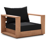 Meridian Furniture - Tulum Waterproof Fabric Upholstered Outdoor Chair, Black - Make this Tulum teak outdoor patio chair the go to spot for relaxing and entertaining guest in your outdoor space. This chair features resilient water resistant black fabric making it the perfect spot to rest your feet and enjoy the company of friends or family while you take in the sunrise. Teak construction makes it a tough addition for the patio or porch and gives it the longevity and durability it needs to weather the elements with beautiful ease. Pair it with other items from the Tulum collection for a look that impresses from every angle.