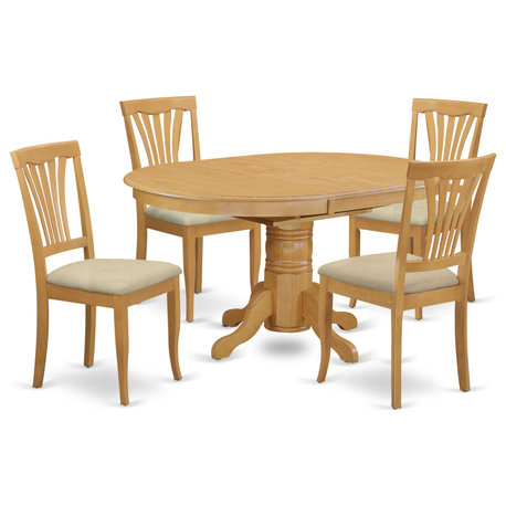 5-Piece Dining Room Set, Oval Dining Table With Leaf and 4 Dining Chairs, Oak