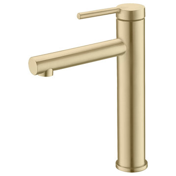STYLISH Single Handle Bathroom Vessel Sink Faucet, Stainless Steel Brushed Gold