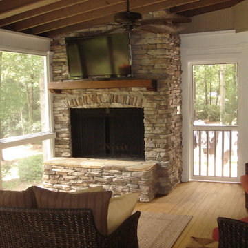 Macon GA screened porch with outdoor fireplace