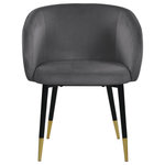 Meridian Furniture - Louise Velvet Dining Chair, Gray - Redefine your living space with this modish Louise Grey Velvet Dining Chair. Featuring stunning velvet grey upholstery and a curved back, this chair offers a comfortable seat for you to relax in. With a frame supported by black metal legs with gold tips, this contemporary chair is not only sturdy and eye-catching; it's stylish appeal and durability is sure to make it a favorite in your home for years to come.