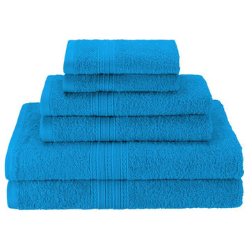 6 Piece 100% Cotton Washcloth Hand Towel Set, Aster Blue