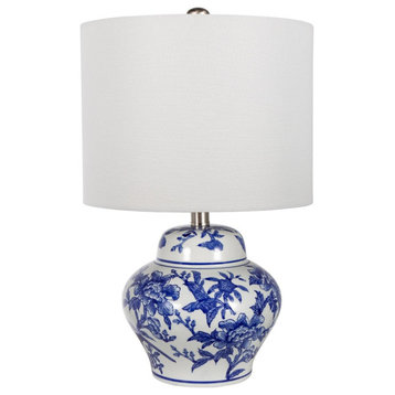 Urn-Like 1 Light Desk Lamp, Blue and White