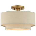 Livex Lighting - Bellingham 1-Light Antique Gold Leaf Medium Semi-Flush - The Gladstone semi-flush is both modern and versatile. The hand-crafted ash gray colored fabric hardback shade sets a pleasant mood. The one-light double drum shade adds character to this handsome style. This sleek design is shown in an antique gold leaf finish.