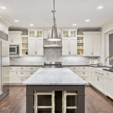 Two tone classic white and gray kitchen in Beverly Hills