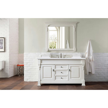 Brookfield 60" Single Vanity, Bright White w/ 3 CM Arctic Fall Solid Surface Top